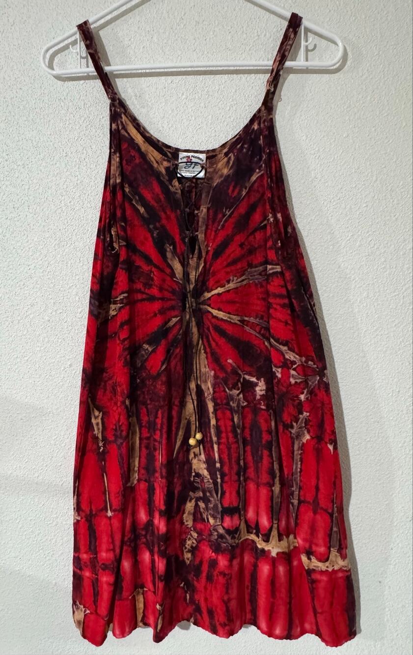 Bohemian Crimson Starburst Tie-Dye Sun Dress Size M